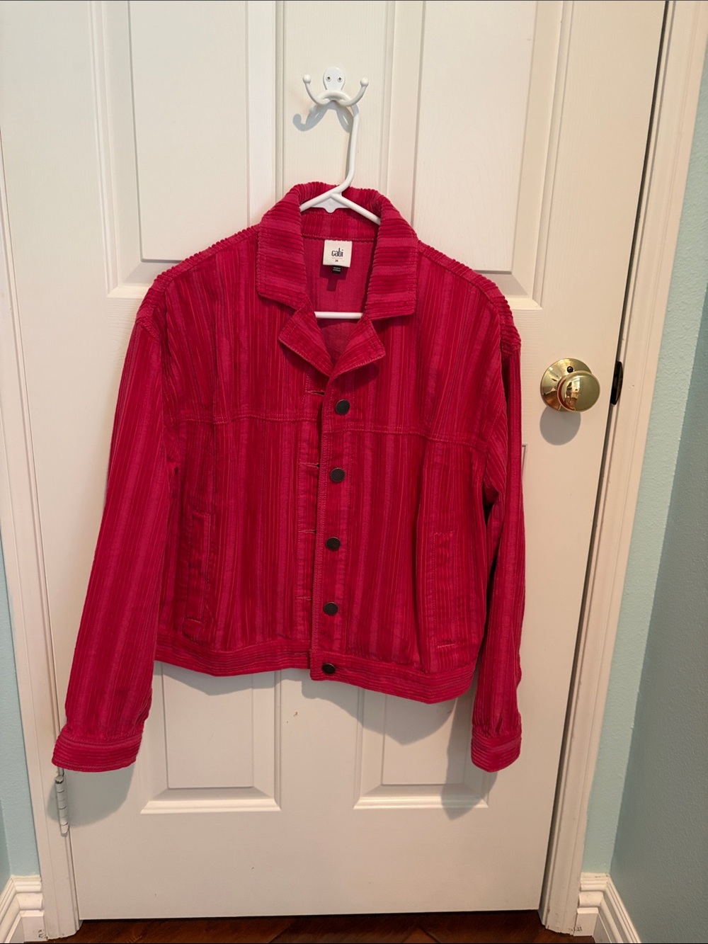 CAbi Bright Pink Corduroy Button Jacket